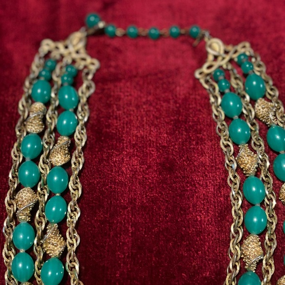 Crown Trifari- gold&green statement necklace-TRUE VINTAGE PIECE - Picture 4 of 7